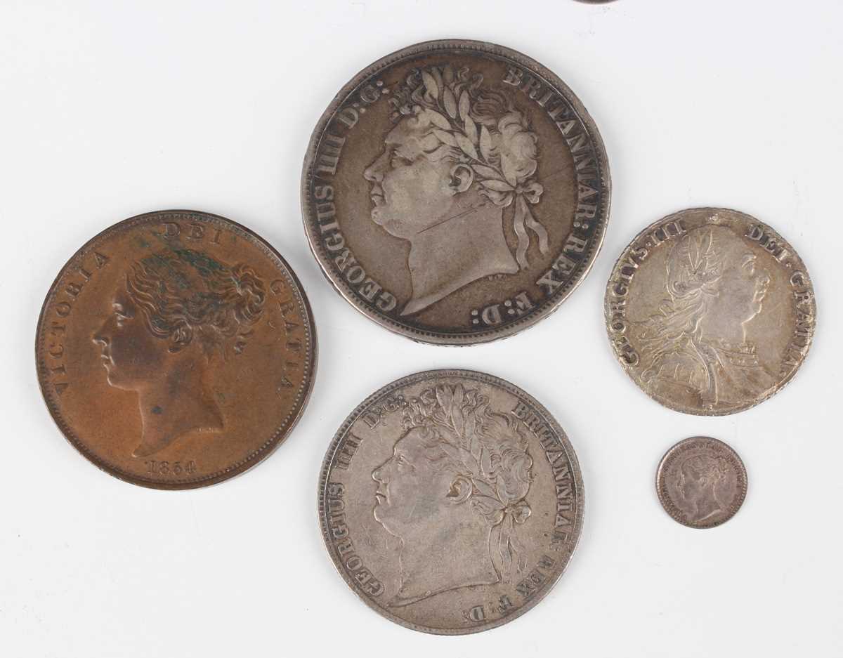 A small collection of various British coinage, including a George III shilling 1787, a Victoria - Image 2 of 5