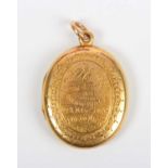 A Victorian gold oval pendant locket, glazed with a hairwork locket compartment, the front