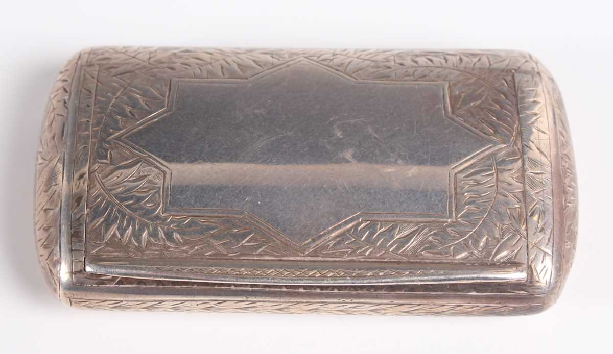 A Victorian silver snuff box of curved rectangular form, engraved with fern fronds, Birmingham - Image 2 of 14
