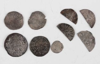 A small group of early English hammered coins, including a Henry II short cross penny, moneyer