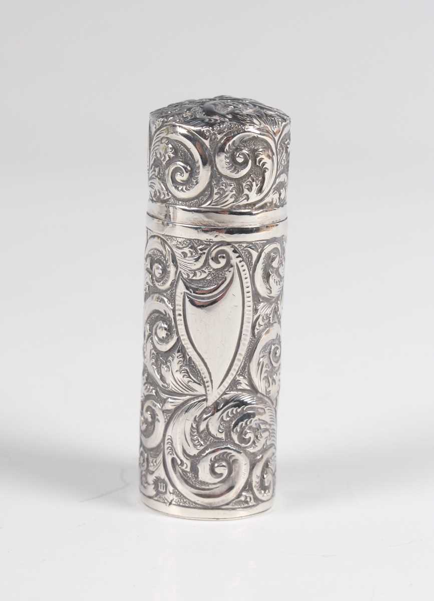 A late Victorian silver tea caddy and cover of shaped oval form with bright-cut decoration, - Image 9 of 10