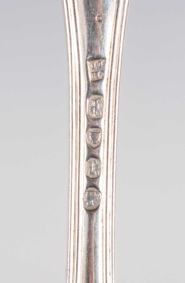A Victorian canteen of silver King's pattern cutlery, comprising nine table forks, five tablespoons, - Image 2 of 6