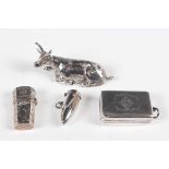 An Edwardian silver novelty snuff box in the form of a recumbent cow, import mark Chester 1903 by