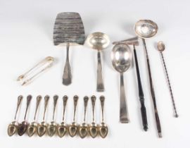 Two Art Deco German .800 silver serving spoons, a .800 silver asparagus server, a silver punch