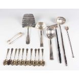 Two Art Deco German .800 silver serving spoons, a .800 silver asparagus server, a silver punch