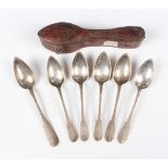 A set of five mid-19th century French silver Fiddle pattern teaspoons by Edmond Jamet of Paris,