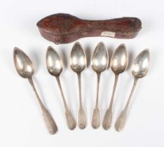 A set of five mid-19th century French silver Fiddle pattern teaspoons by Edmond Jamet of Paris,