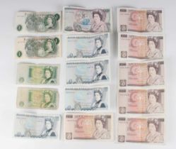 A group of various Elizabeth II Bank of England banknotes, comprising a twenty pounds note, Chief