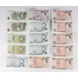 A group of various Elizabeth II Bank of England banknotes, comprising a twenty pounds note, Chief