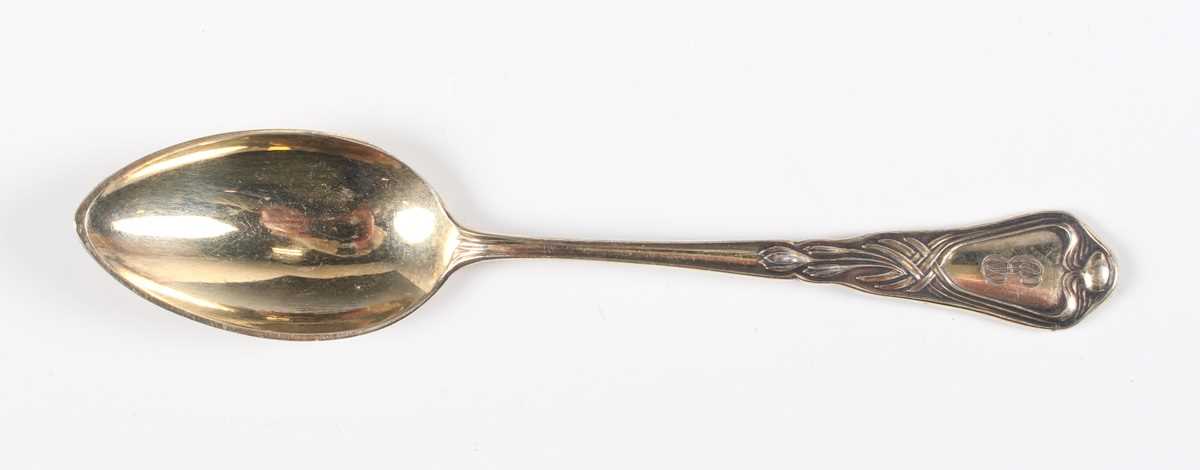 Two Art Deco German .800 silver serving spoons, a .800 silver asparagus server, a silver punch - Image 2 of 9
