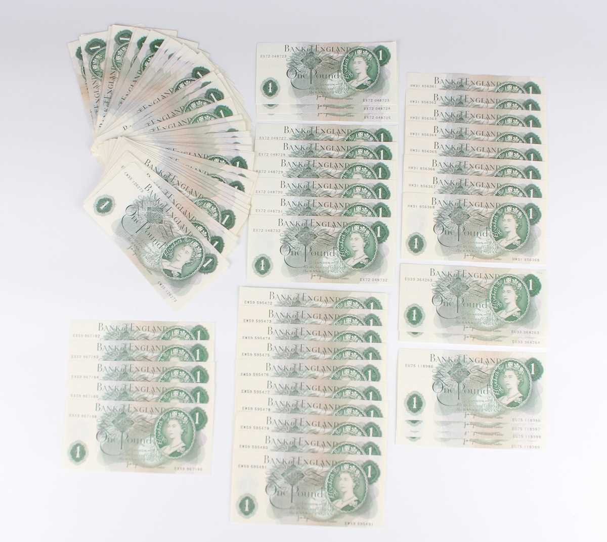 A group of approximately two hundred Elizabeth II Bank of England one pound notes, Chief Cashiers