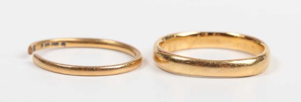 A 22ct gold wedding ring, Birmingham 1930, ring size approx N1/2, and another 22ct gold wedding ring