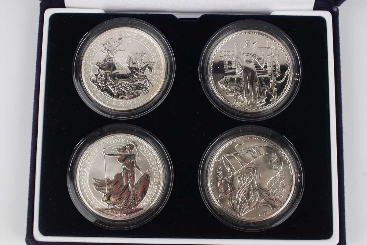 An Elizabeth II Royal Mint Britannia Design one-ounce silver bullion four-coin set, comprising 1999, - Image 2 of 6