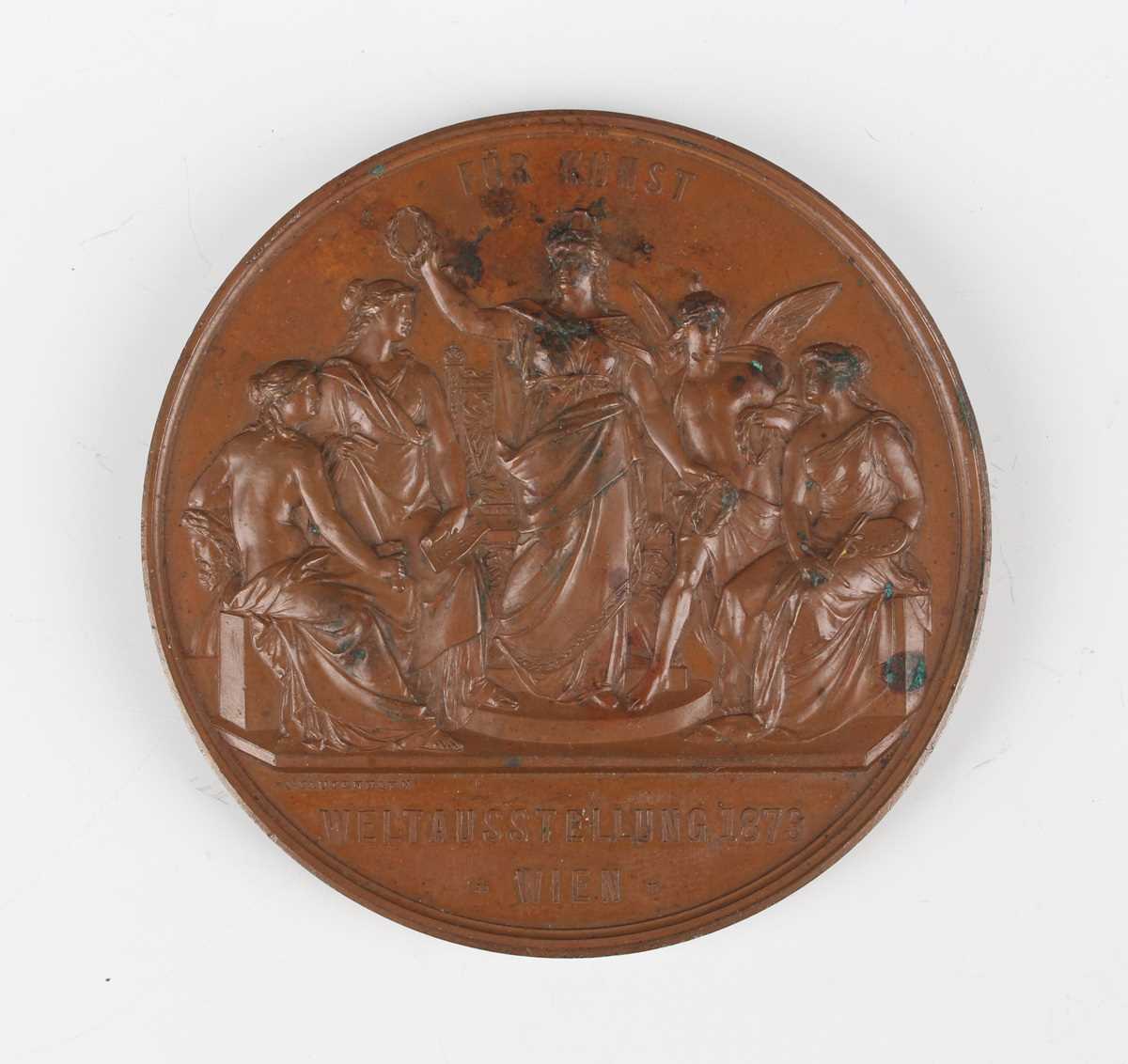 A Vienna International Exhibition 1873 copper prize medallion by J. Tautenhayn & K. Schwenzer, - Image 2 of 2