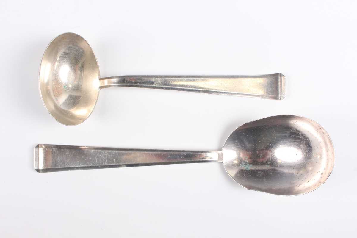Two Art Deco German .800 silver serving spoons, a .800 silver asparagus server, a silver punch - Image 8 of 9