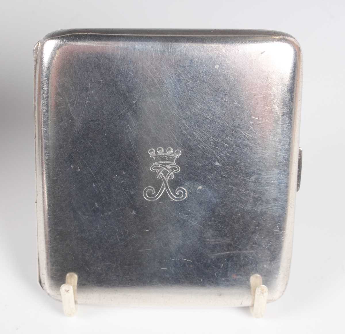 A George V silver cigarette case, engraved with a crest, London 1927 by Sebastian Henry Garrard of - Image 2 of 22