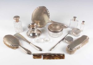 A 20th century German .800 silver mounted dressing table set, comprising hairbrush, clothes brush,