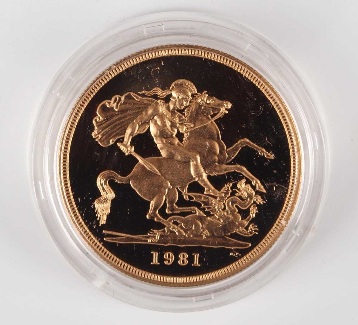 An Elizabeth II Royal Mint gold proof five pounds 1981, cased with certificate. - Image 3 of 3