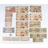 A small collection of Chinese and Japanese banknotes, four other banknotes and a China Kwangtung