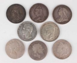 A collection of various crowns, including two George III, 1819 and 1820, George IV 1821 and three
