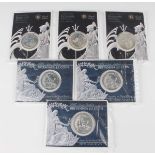 A group of six Royal Mint Silver Bullion Britannia two pounds coins, comprising three 2007 and three