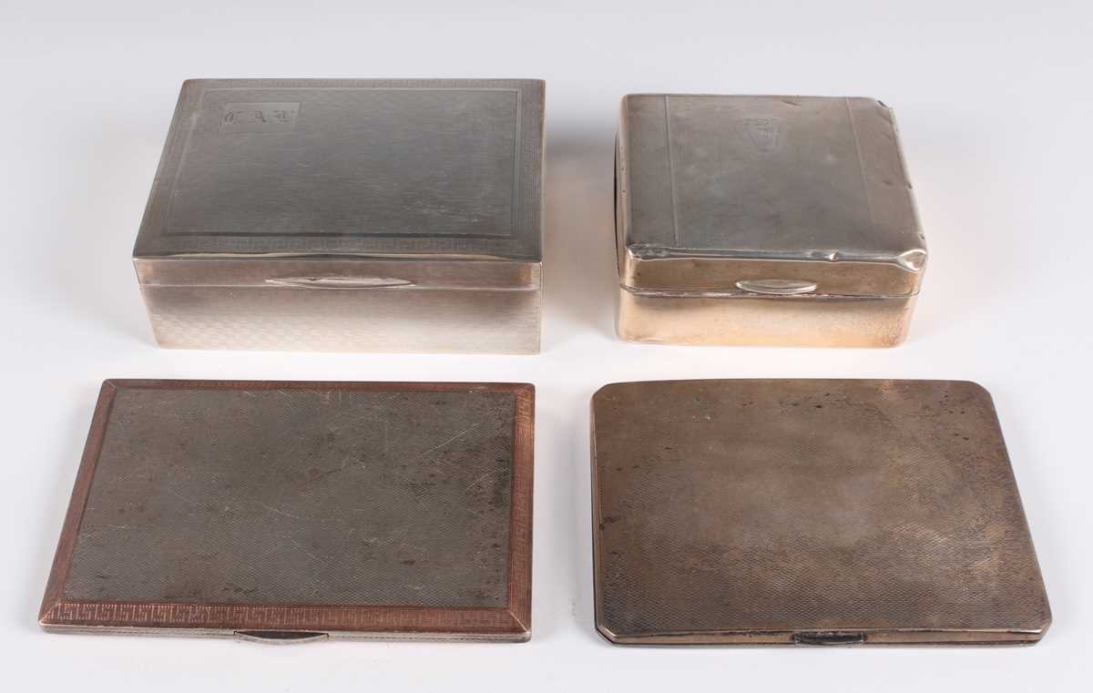 A George VI silver rectangular engine turned cigarette case, Birmingham 1948 by A. Nicholls & Son