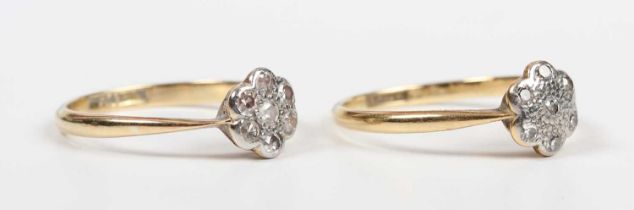 A gold, platinum and diamond seven stone cluster ring, detailed ‘18ct Plat’, ring size approx O, and