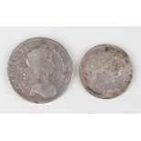 A Charles II silver crown 1671, edge detailed 'Vicesimo Tertio', together with a George III half-