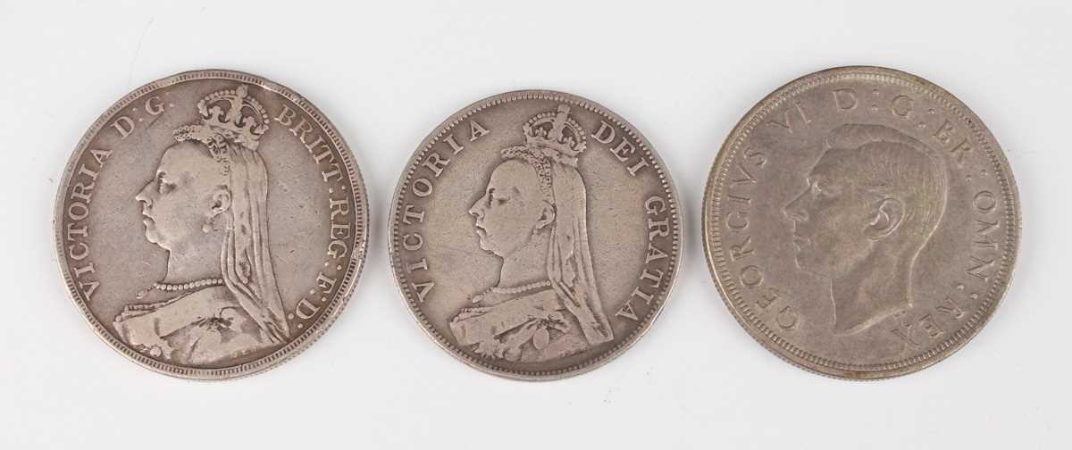 A Victoria Jubilee Head crown 1889, a Victoria Jubilee Head double florin 1890, a George VI crown - Image 2 of 6