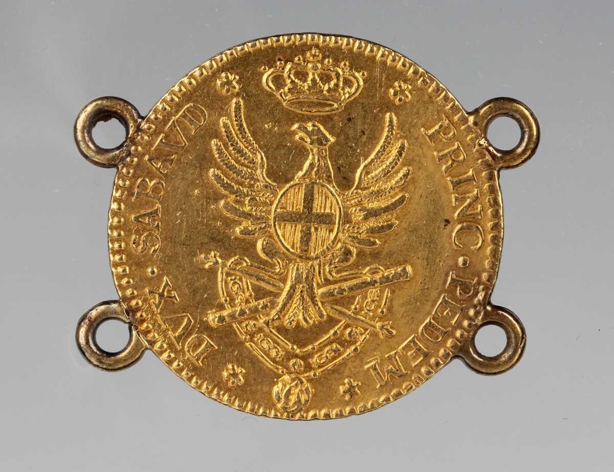 An Italian States Sardinia Vittorio Amedeo III gold doppia 1787, mounted with four suspension - Image 2 of 2