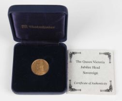 A Victoria Jubilee Head sovereign 1891, within a Westminster Mint presentation box.
