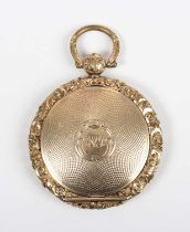 An early 19th century gold back and front circular pendant locket with engine turned decoration