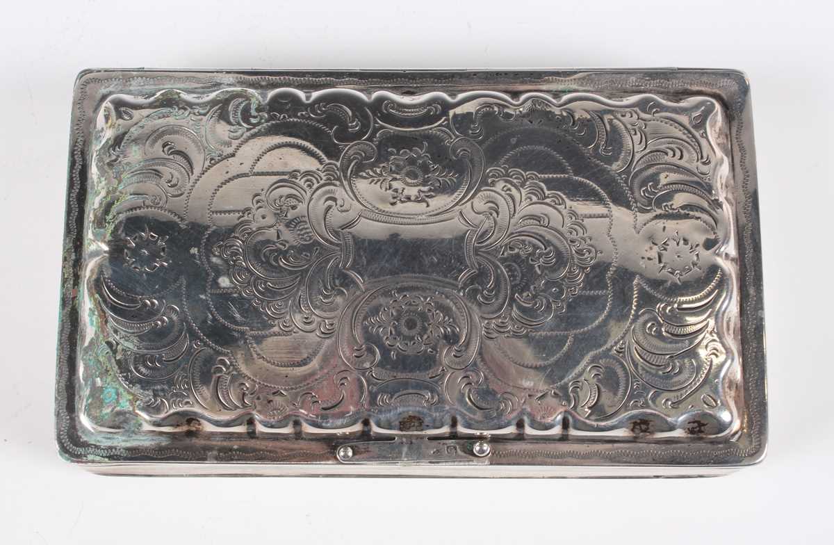 A 19th century Dutch silver cigar box of rectangular form with twin hinged lid, the top engraved - Image 2 of 9