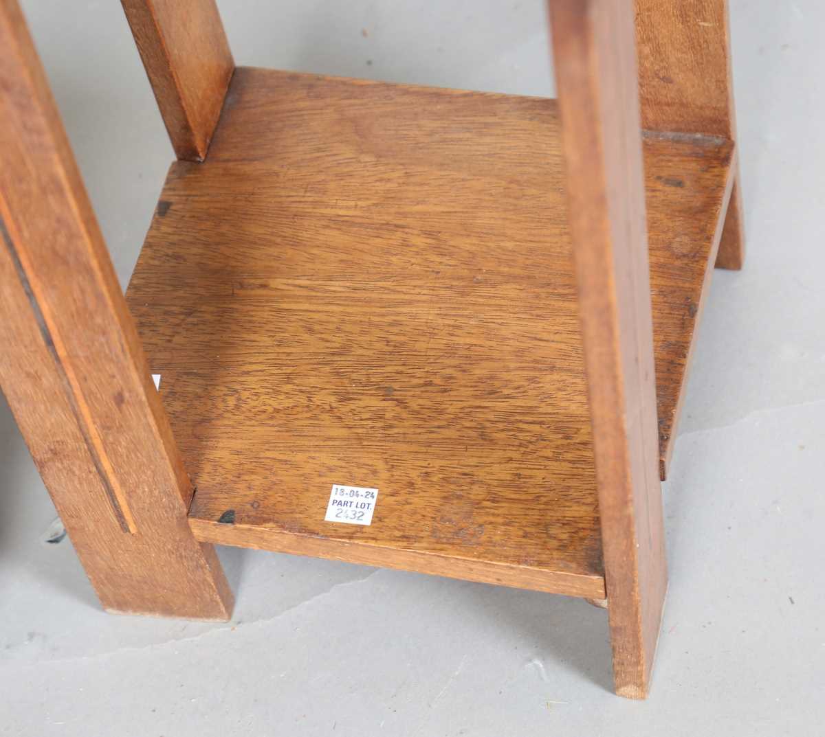 A pair of early 20th century Arts and Crafts walnut two-tier occasional tables, both stamped ' - Image 7 of 11