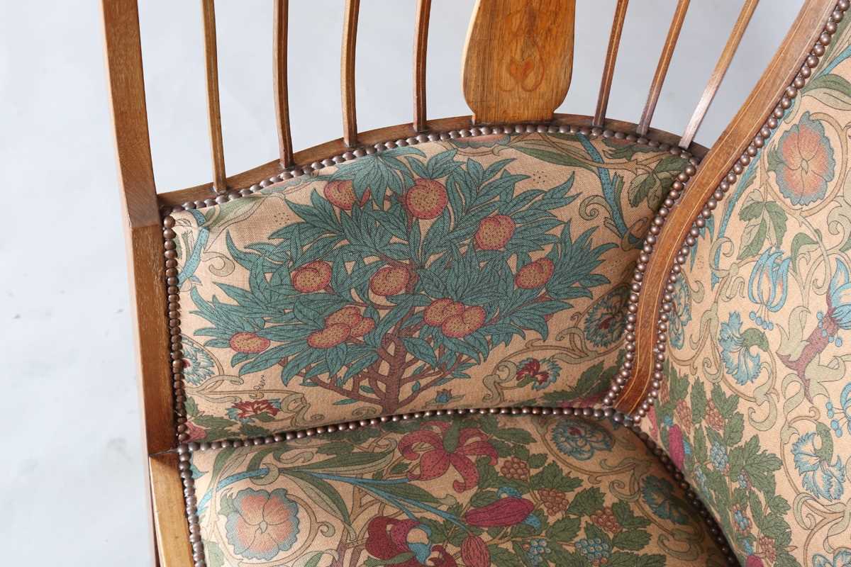 An Edwardian Arts and Crafts mahogany framed armchair, in the manner of G.M. Ellwood and possibly - Image 8 of 14