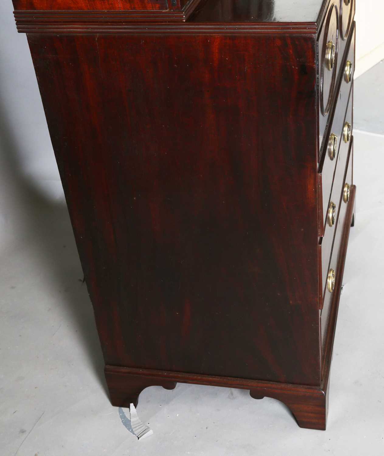 A good George III figured mahogany narrow secrétaire bookcase cabinet, the glazed top above a - Image 8 of 12