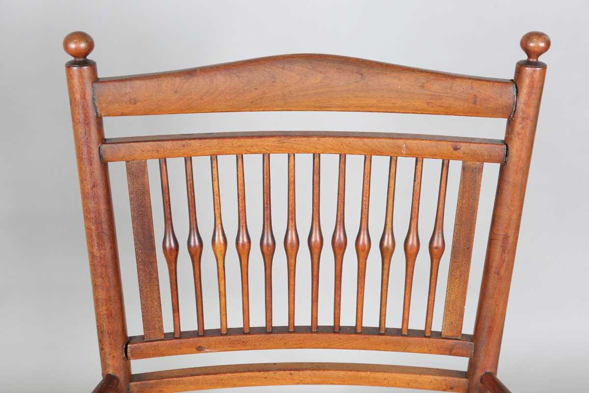 A late 19th century Arts and Crafts Sussex style walnut framed armchair, height 87cm, width 49cm, - Image 2 of 15