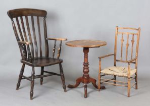 An early 20th century Arts and Crafts beech framed armchair, height 87cm, width 47cm, together