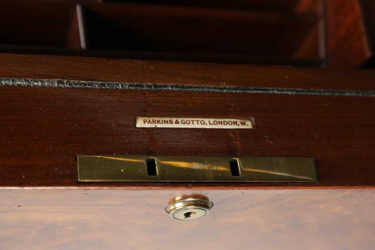 A Victorian burr walnut stationery cabinet writing box by Parkins & Gotto of London, the hinged - Image 11 of 16