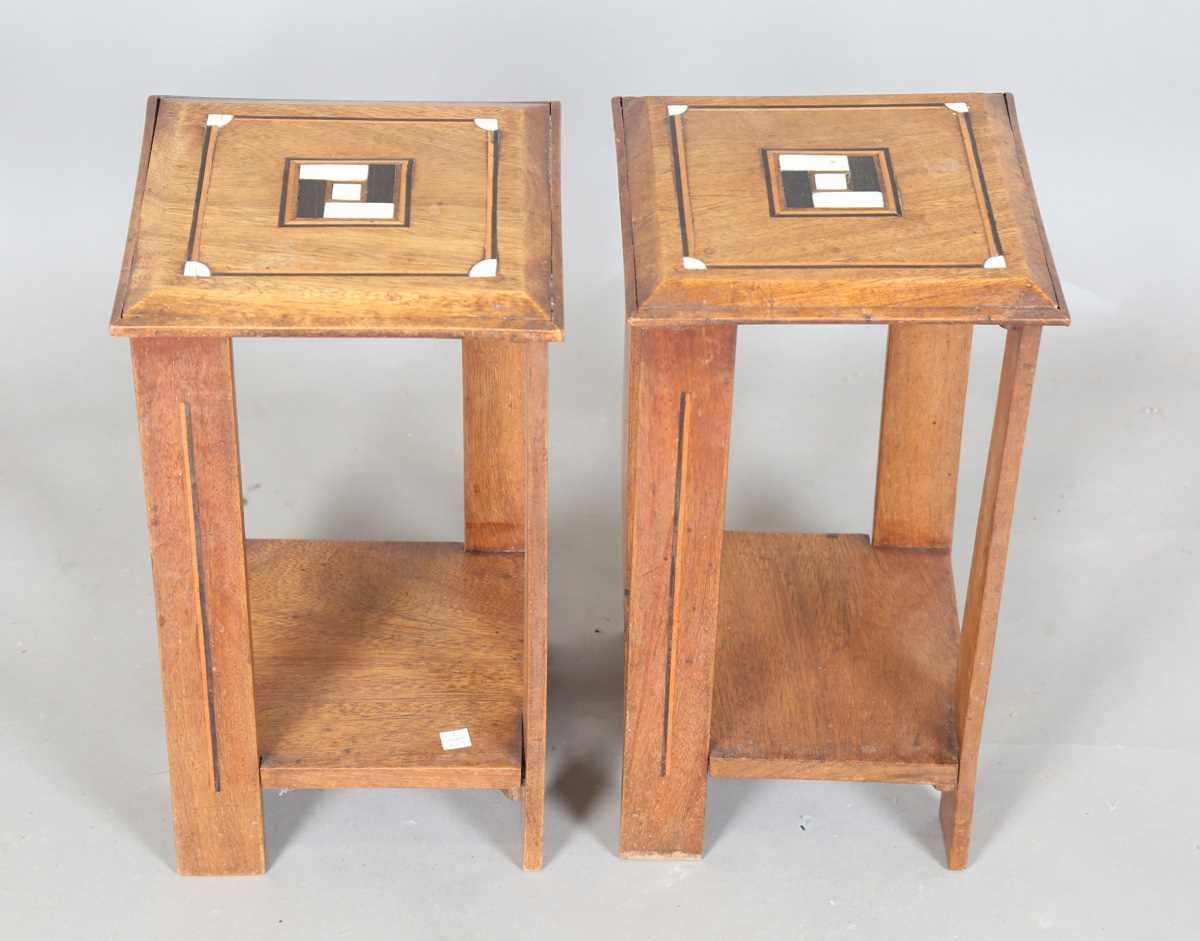 A pair of early 20th century Arts and Crafts walnut two-tier occasional tables, both stamped ' - Image 9 of 11