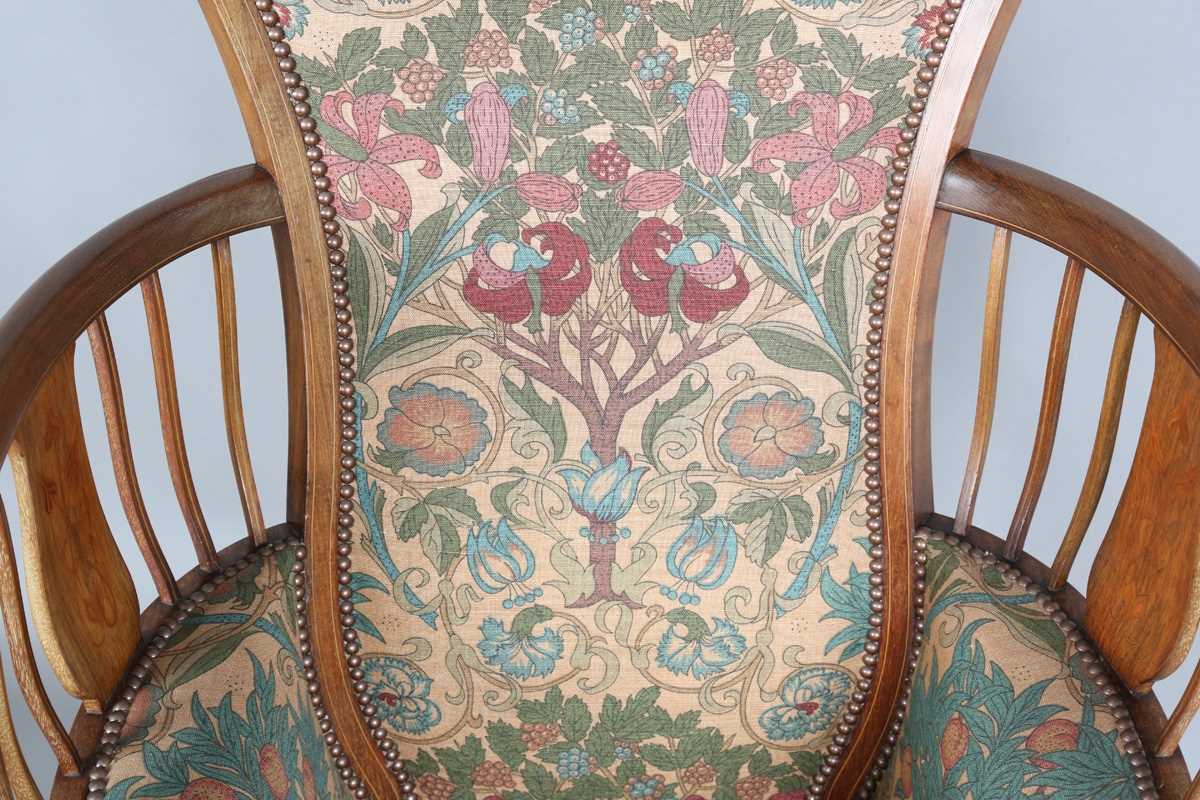 An Edwardian Arts and Crafts mahogany framed armchair, in the manner of G.M. Ellwood and possibly - Image 3 of 14