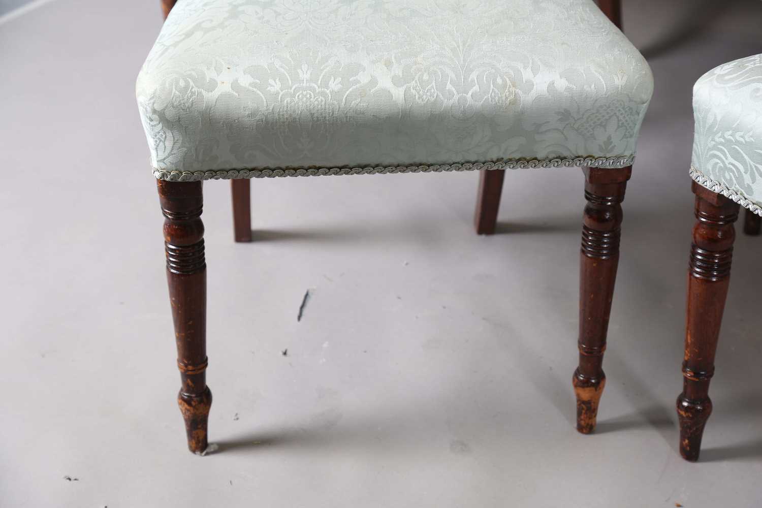 A set of eight Regency mahogany and brass inlaid bar back dining chairs, comprising two carvers, - Image 16 of 17