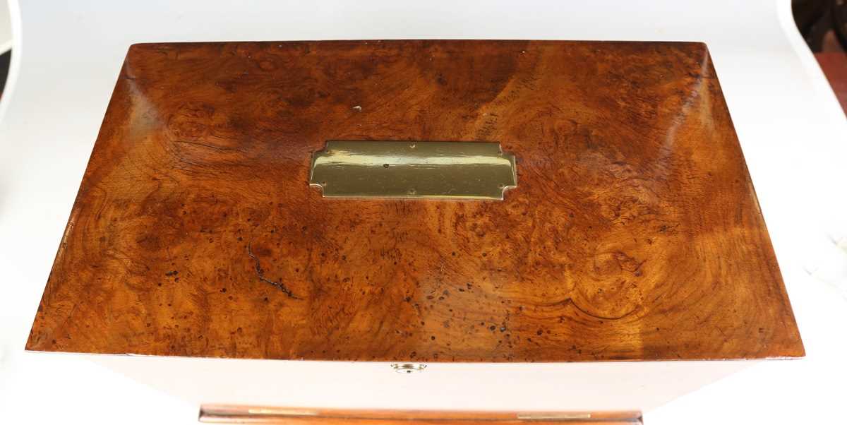 A Victorian burr walnut stationery cabinet writing box by Parkins & Gotto of London, the hinged - Image 16 of 16