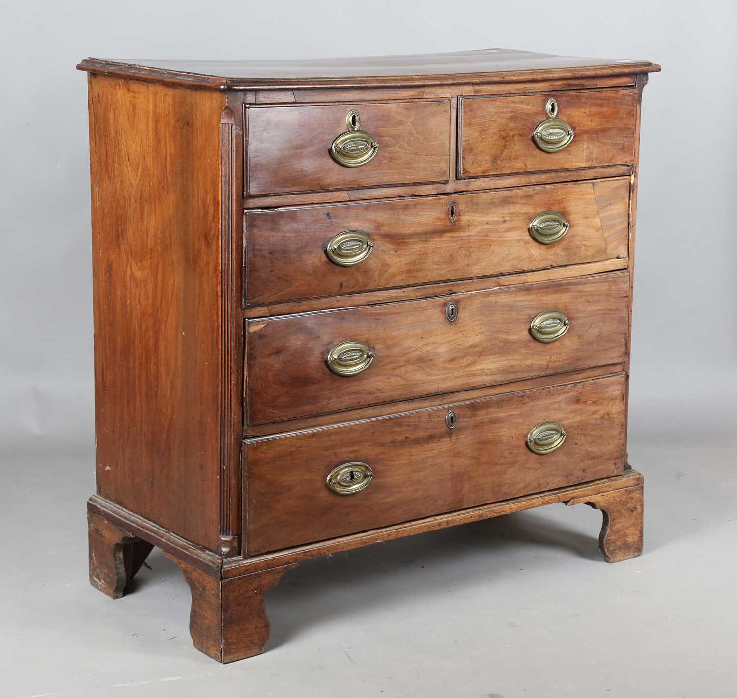 An early George III mahogany chest of oak-lined drawers, height 110cm, width 111cm, depth 51cm (