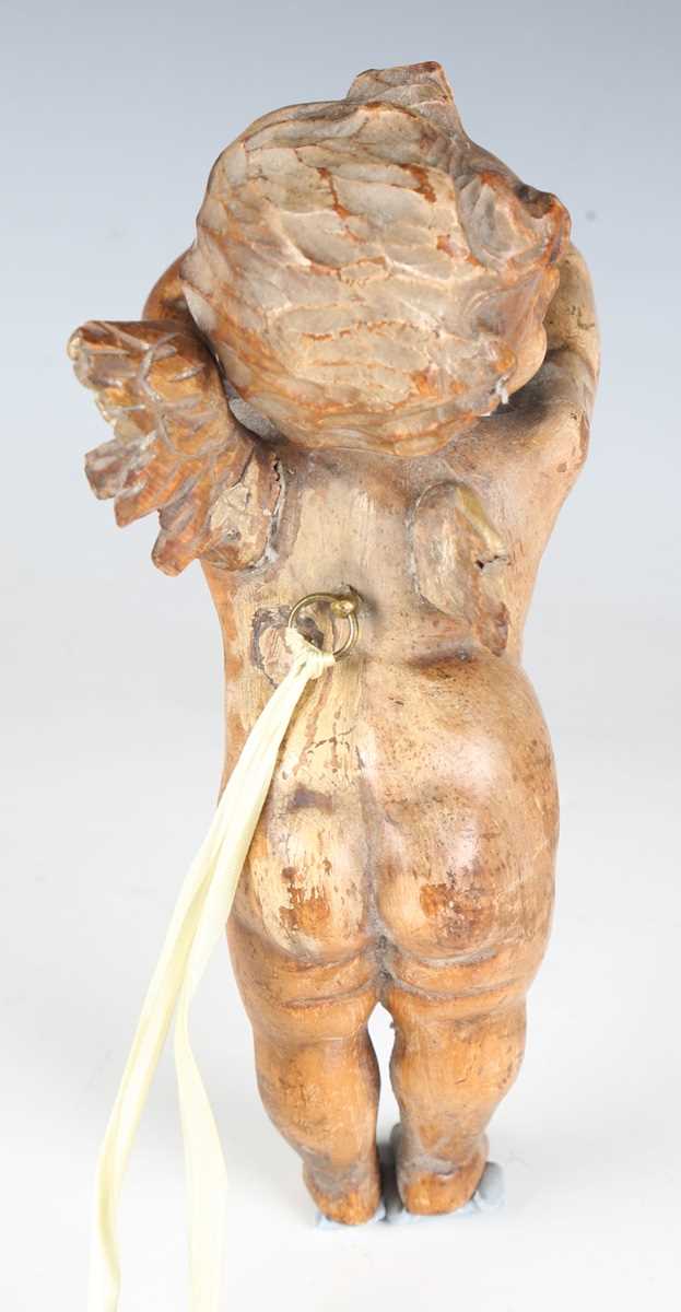 A Continental carved wooden figure of a saint, 16th/17th century, modelled holding a staff, length - Bild 13 aus 15