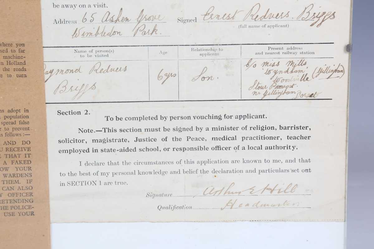 A 'Government Evacuation Scheme - Application for Cheap Railway Facilities for Visits' for Ernest - Image 5 of 5