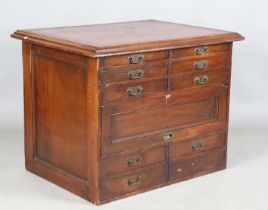 A late Victorian stained walnut folio or map chest, possibly used on-board ship, the removable top