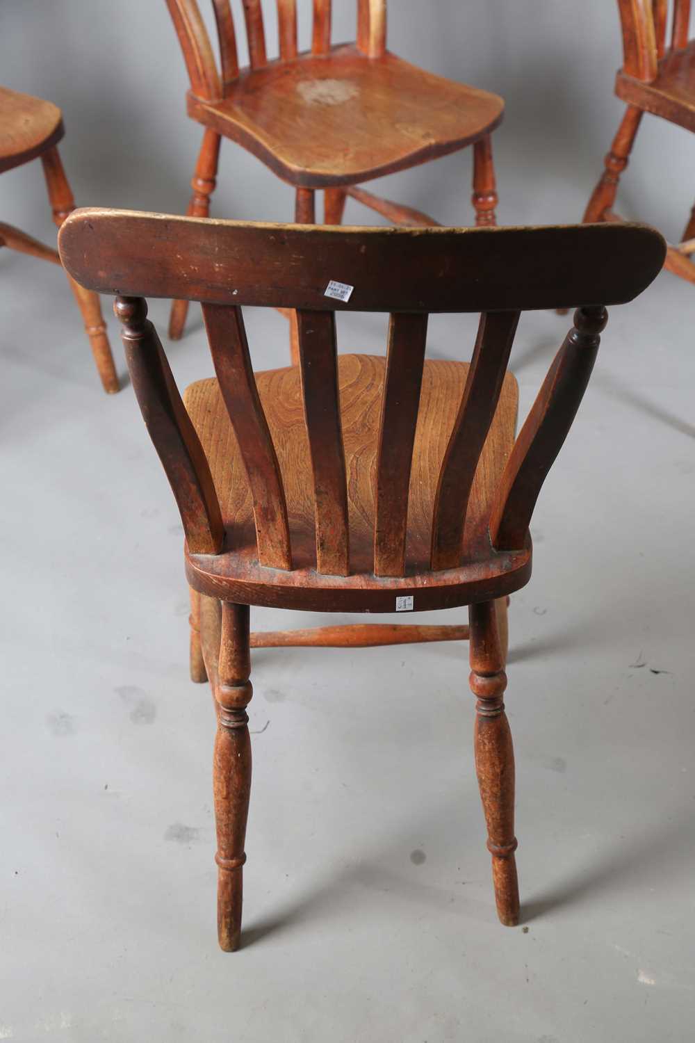 A set of four late 19th century ash and beech comb back kitchen chairs, height 89cm, width 47cm, - Image 11 of 12