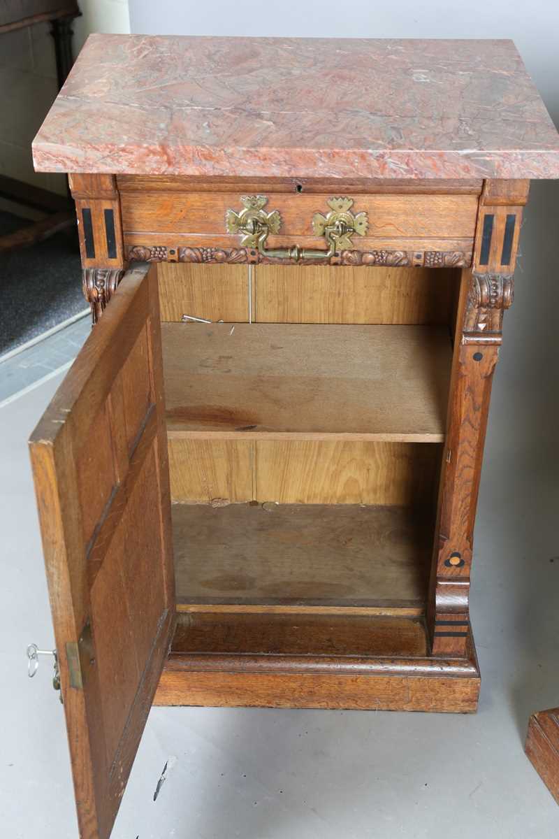 A pair of late Victorian Aesthetic Movement oak cabinets, in the manner of Charles Bevan, the - Image 5 of 16