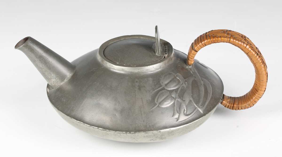 A Liberty & Co 'Tudric' pewter teapot and matching sugar bowl, model number '0231', designed by - Image 6 of 17